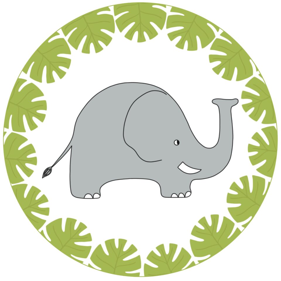 elephant in a wreath of leaves